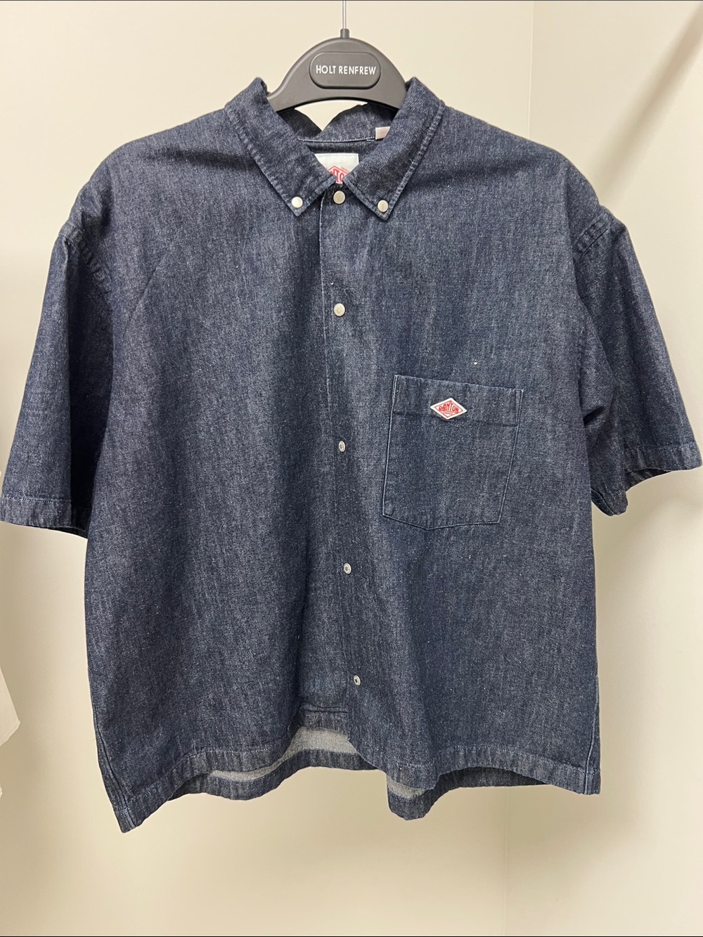 Short-Sleeve Dark Indigo Button-Down Denim Shirt